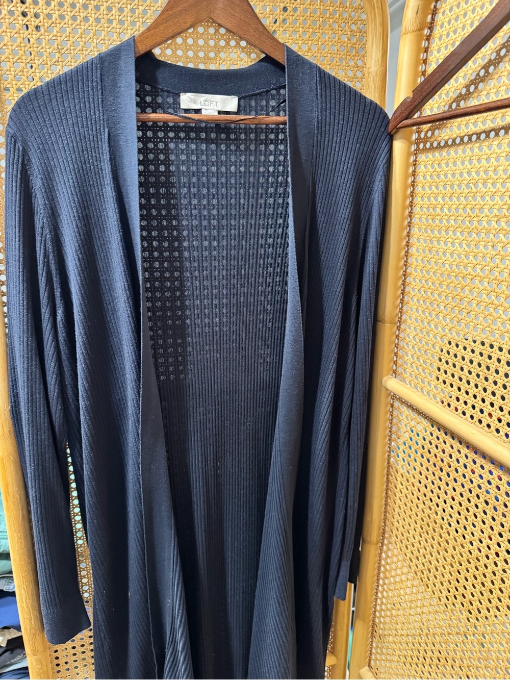 LOFT Open-Front Ribbed Cardigan Sweater - Navy - Picture 5 of 6